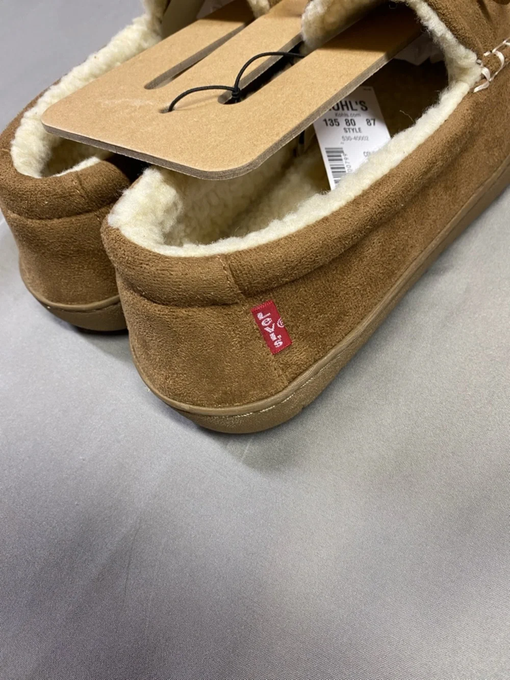 Levi's Men Chestnut Brown Suede Moccasin Slippers Shearling Trim Size M 8-9 NWT